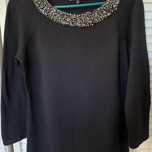 Anne Klein Jeweled and Beaded Black Sweater Size M-Easy Breezy Holiday Feel !